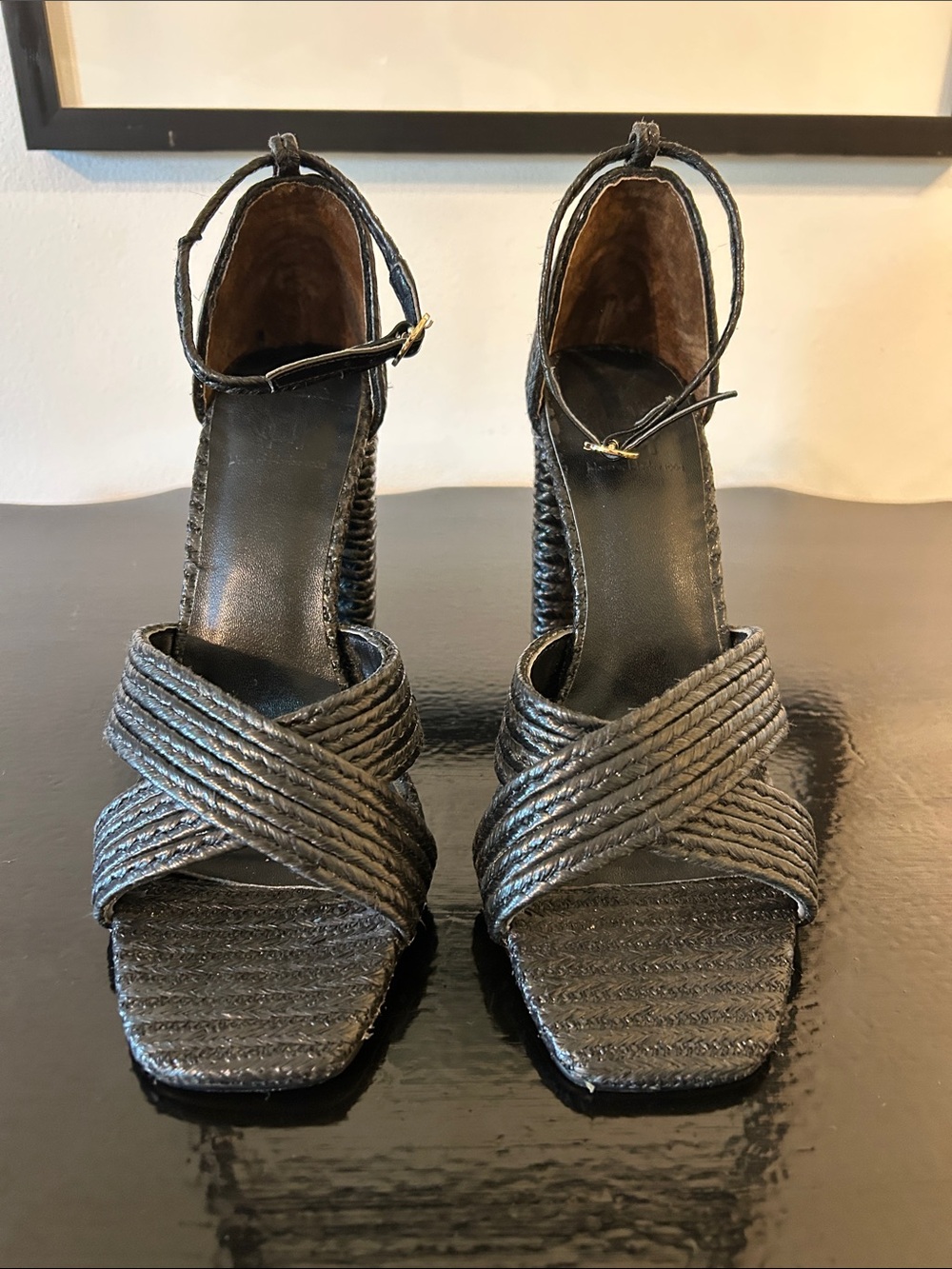 House of Harlow 1960 Woven Strap Black Women's Heeled Sandals Size 8